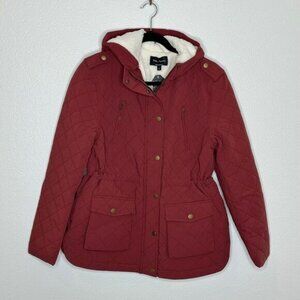 Eden Society Hooded Sherpa-Lined Quilted Jacket Size S Rust Red Ivory Winter NEW